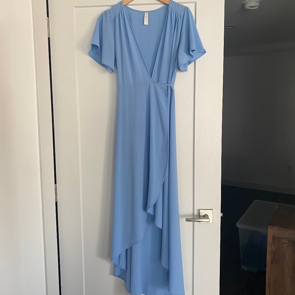 High-Low Baby Blue Wrap Dress